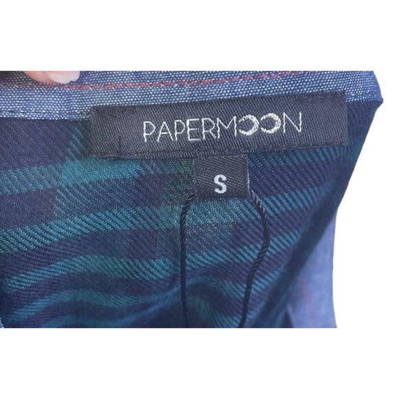 Papermoon Womens Green & Navy Plaid Button-Up Long Sleeve Shirt S - Picture 5 of 8